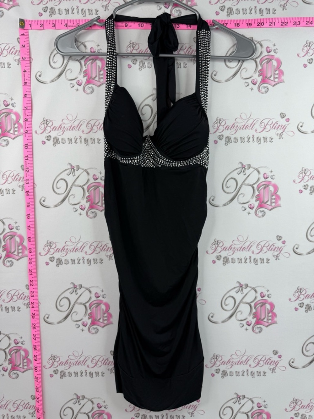 Charlotte Russe Halter Midi Dress with Rhinestone Accents Black feminine